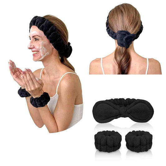 Anti-Slip Wristbands and Headband Set - Face Washing Accessories for Women | Spa Gift Set