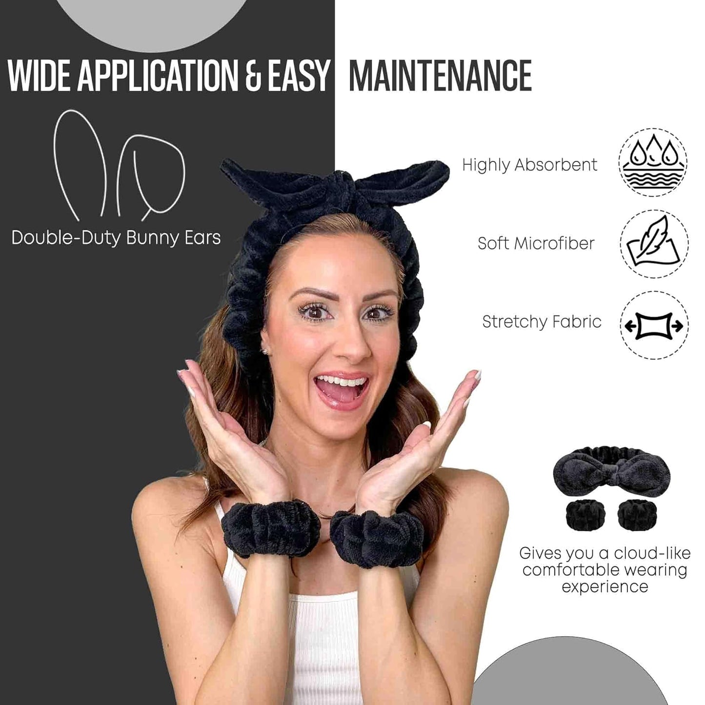 Anti-Slip Wristbands and Headband Set - Face Washing Accessories for Women | Spa Gift Set